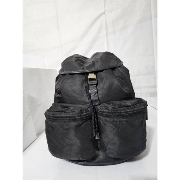 Authentic Prada Saffiano-Trimmed Tessuto Backpack Black - Picture 1 of 12